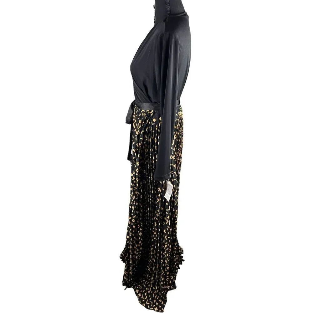 Lularoe Deanne Elegant Wrap Gold & Black Belted Maxi Cocktail Dress Size Medium - Picture 4 of 6
